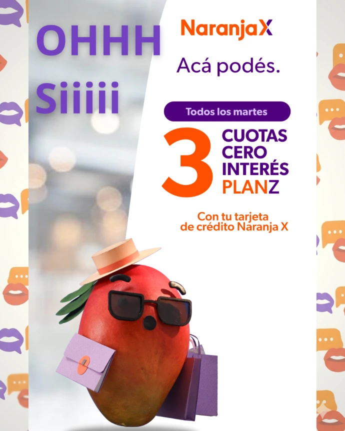 Promoción 3 cuotas sin interés con tarjeta de crédito NaranjaX