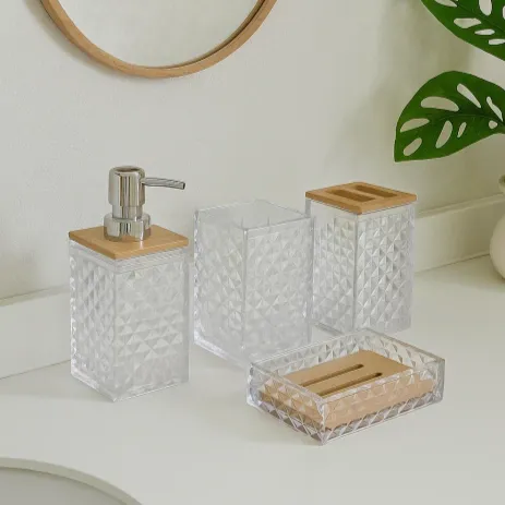 Set de Baño 4 Piezas Acrílico y Madera Diamonds - Fashion boutique