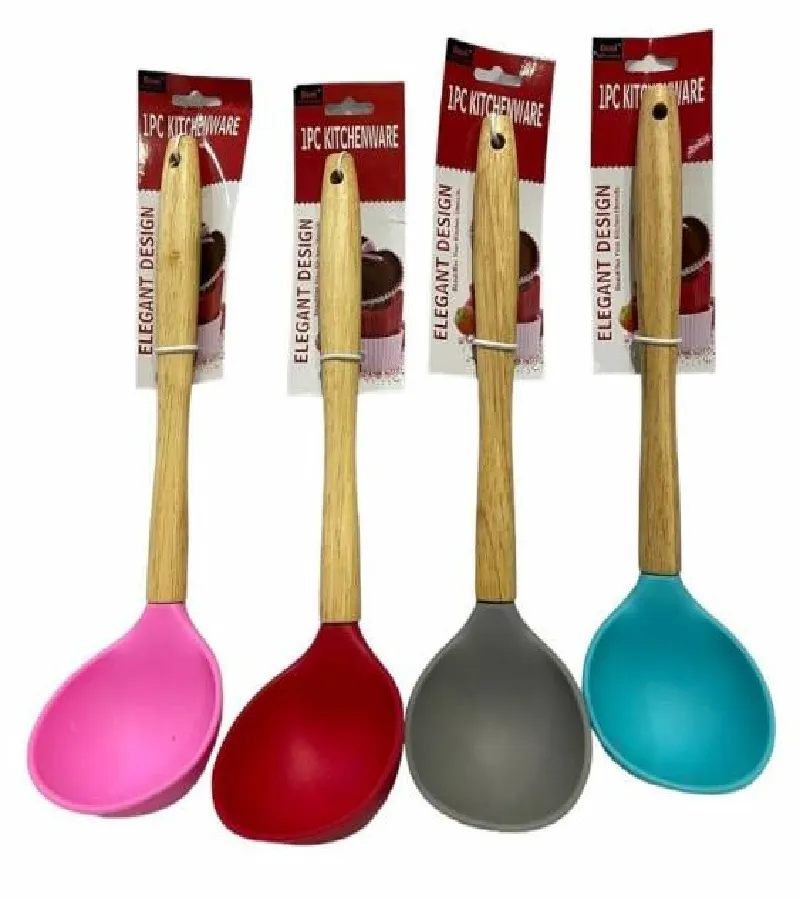 Cucharón Siliconado Mango Madera (Rosa)